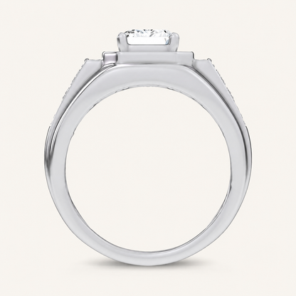 2.98CT Emerald Cut Certified Lab Grown Diamond Halo Cluster Men's Ring