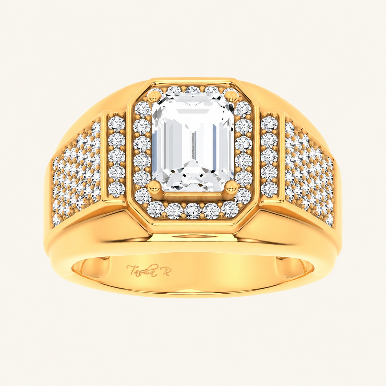 2.98CT Emerald Cut Certified Lab Grown Diamond Halo Cluster Men's Ring