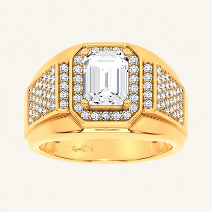 2.98CT Emerald Cut Certified Lab Grown Diamond Halo Cluster Men's Ring