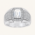 2.98CT Emerald Cut Certified Lab Grown Diamond Halo Cluster Men's Ring