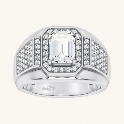 2.98CT Emerald Cut Certified Lab Grown Diamond Halo Cluster Men's Ring