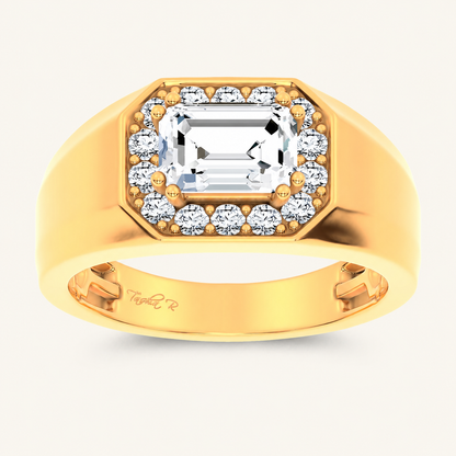 1.98CT Emerald Cut Certified Lab Grown Diamond Halo East West Men's Ring