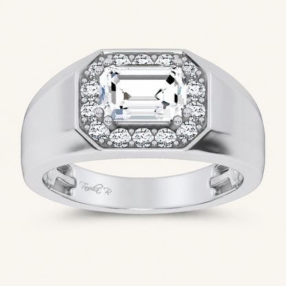 1.98CT Emerald Cut Certified Lab Grown Diamond Halo East West Men's Ring