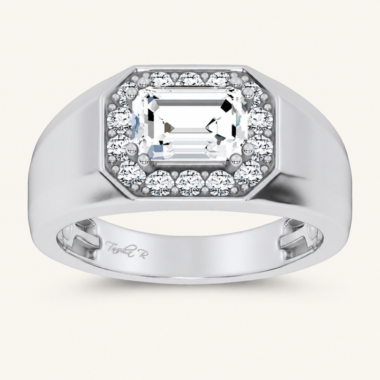 1.98CT Emerald Cut Certified Lab Grown Diamond Halo East West Men's Ring