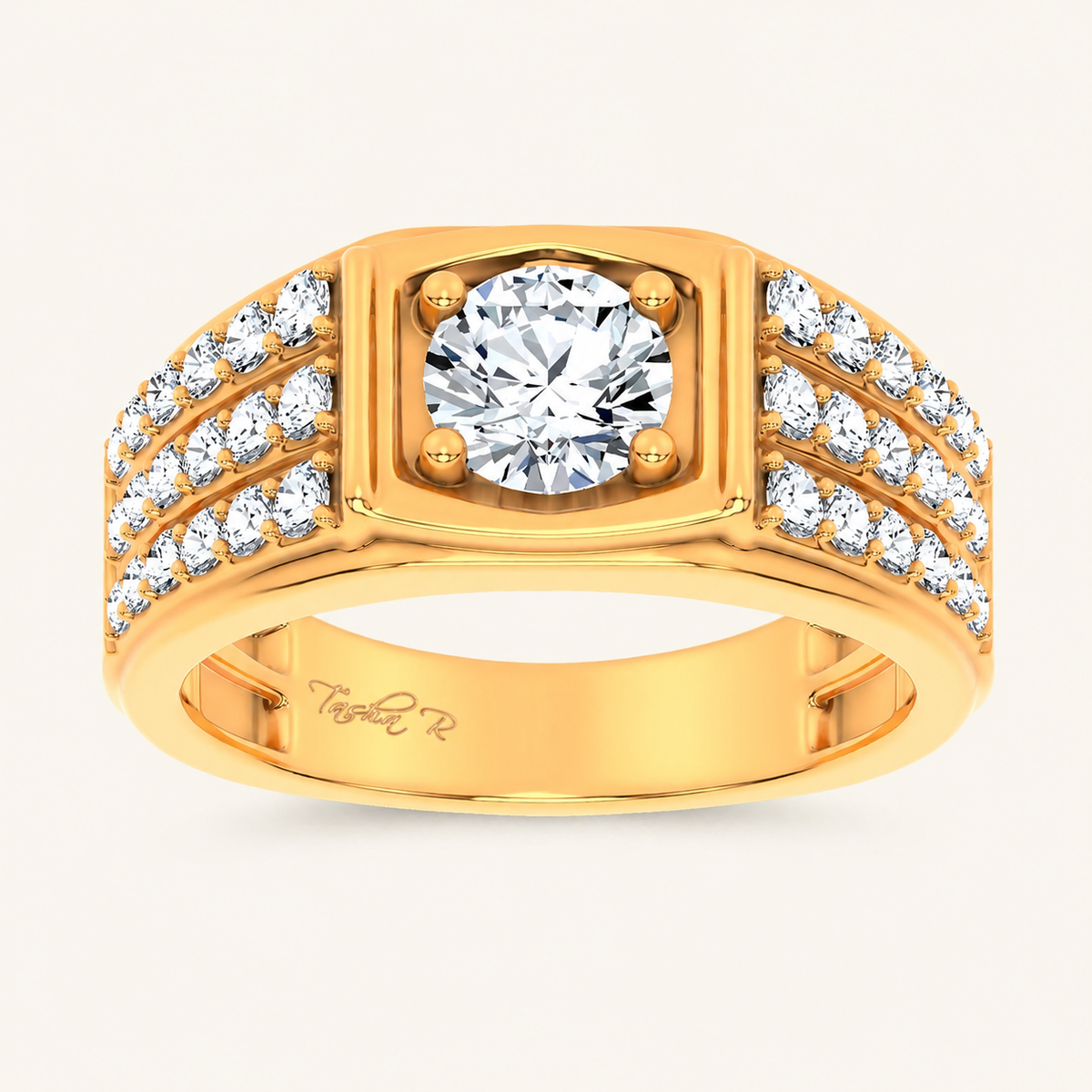 2CT Round Cut Certified Lab Diamond Side Stone Men's Ring