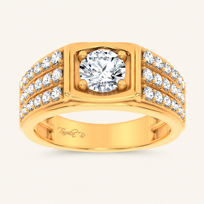 2CT Round Cut Certified Lab Diamond Side Stone Men's Ring