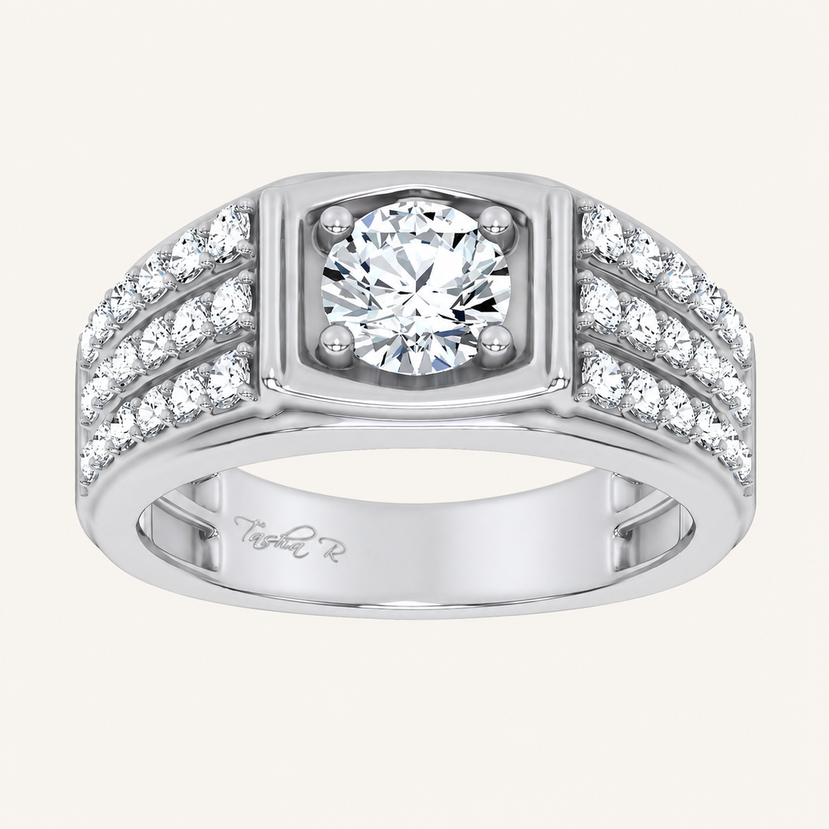 2CT Round Cut Certified Lab Diamond Side Stone Men's Ring