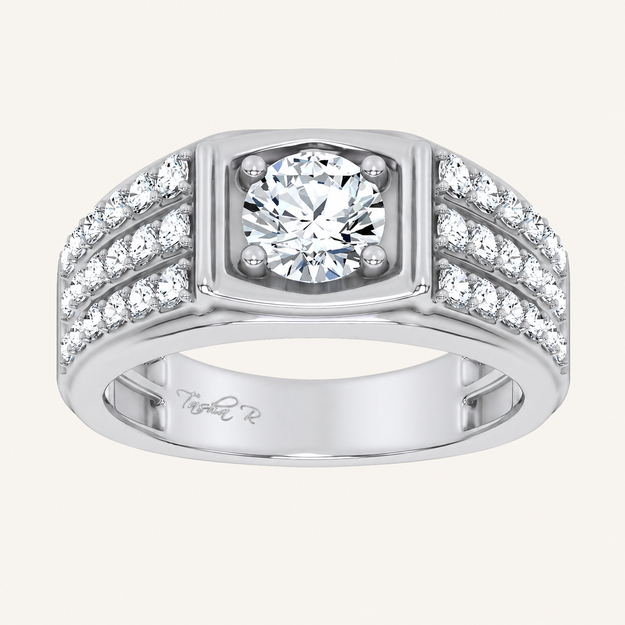 2CT Round Cut Certified Lab Diamond Side Stone Men's Ring