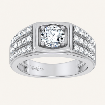 2CT Round Cut Certified Lab Diamond Side Stone Men's Ring