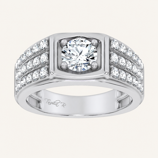 2CT Round Cut Certified Lab Diamond Side Stone Men's Ring