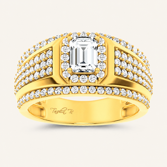 2.00CT Emerald Certified Lab Grown Diamond Halo Cluster Men's Ring