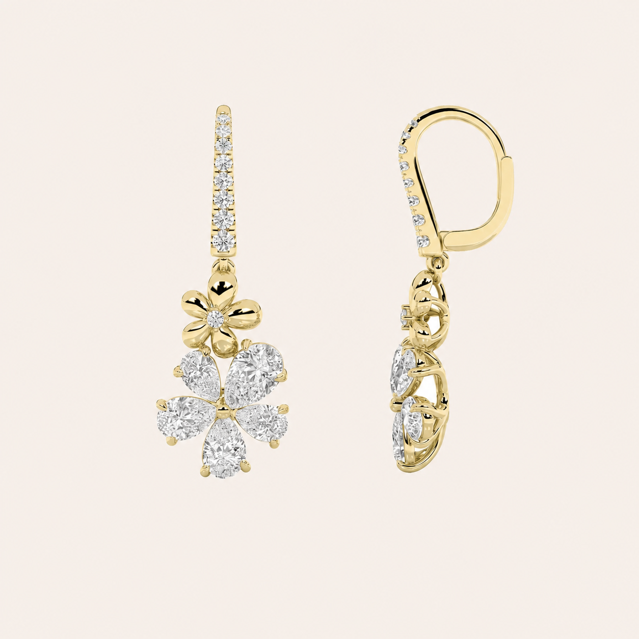 3.25CT Pear Cut Lab Grown Diamond Fancy Flower Earrings