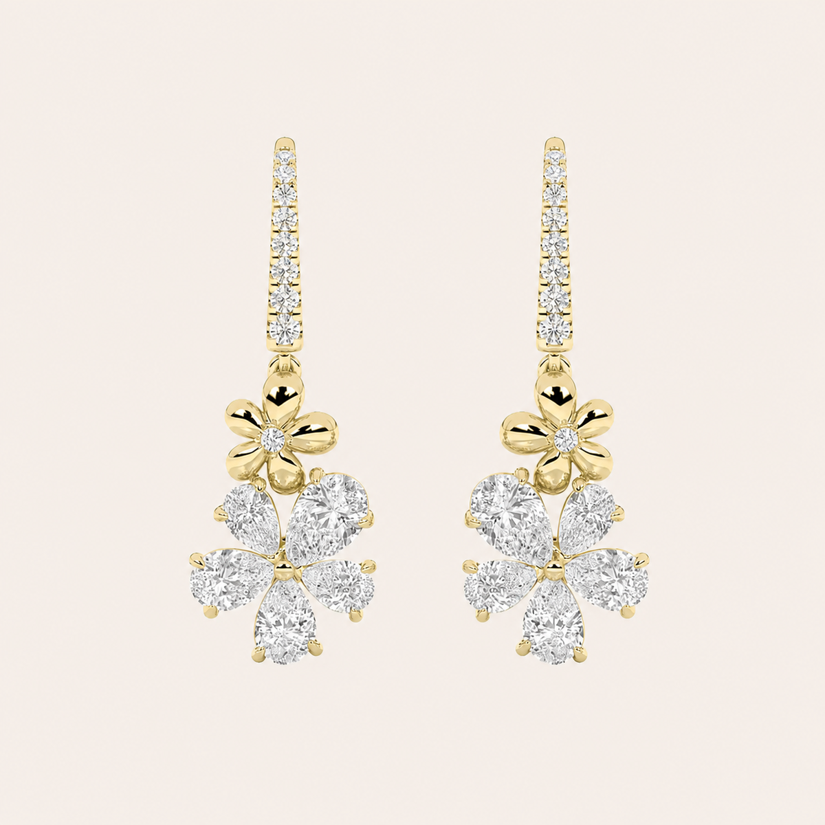 3.25CT Pear Cut Lab Grown Diamond Fancy Flower Earrings