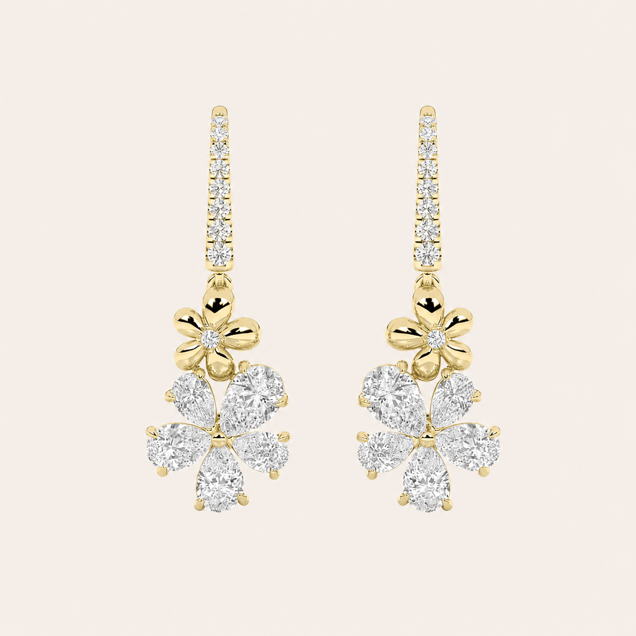 3.25CT Pear Cut Lab Grown Diamond Fancy Flower Earrings