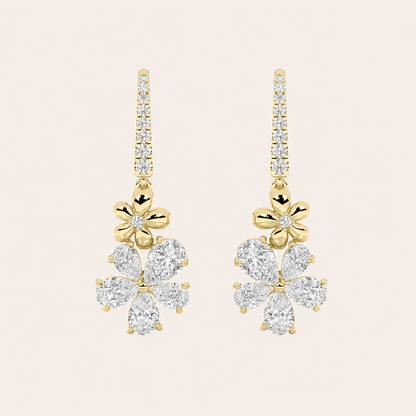 3.25CT Pear Cut Lab Grown Diamond Fancy Flower Earrings