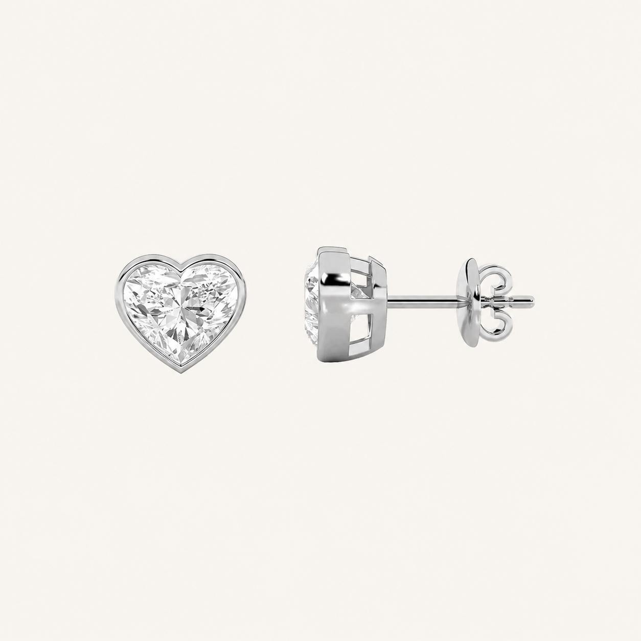 2CT Heart Cut Lab Grown Diamond Bezel Set Stud Earrings