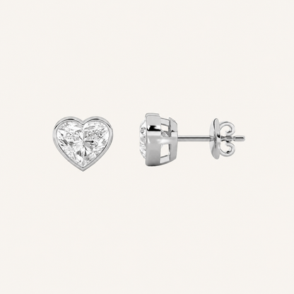 2CT Heart Cut Lab Grown Diamond Bezel Set Stud Earrings