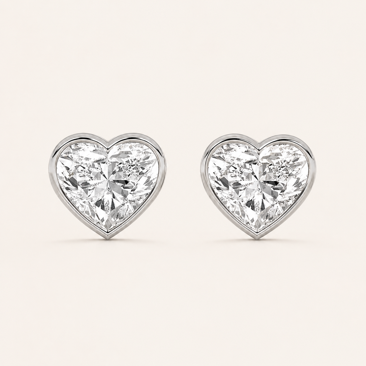 2CT Heart Cut Lab Grown Diamond Bezel Set Stud Earrings