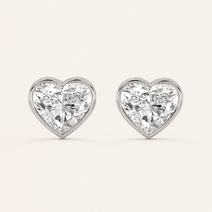 2CT Heart Cut Lab Grown Diamond Bezel Set Stud Earrings