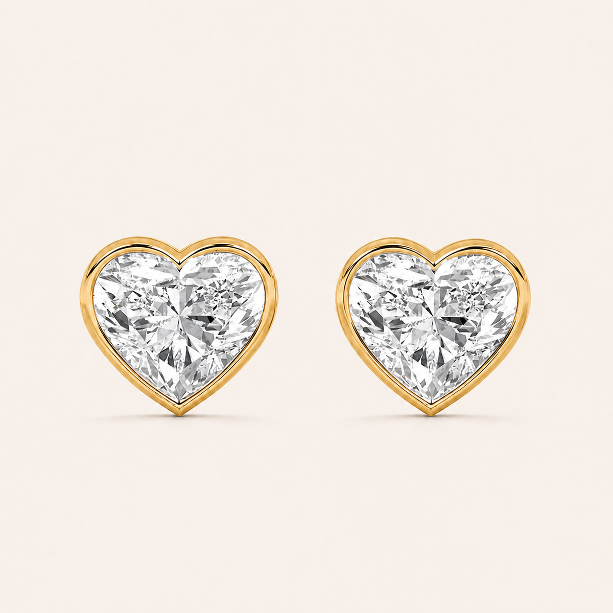 2CT Heart Cut Lab Grown Diamond Bezel Set Stud Earrings