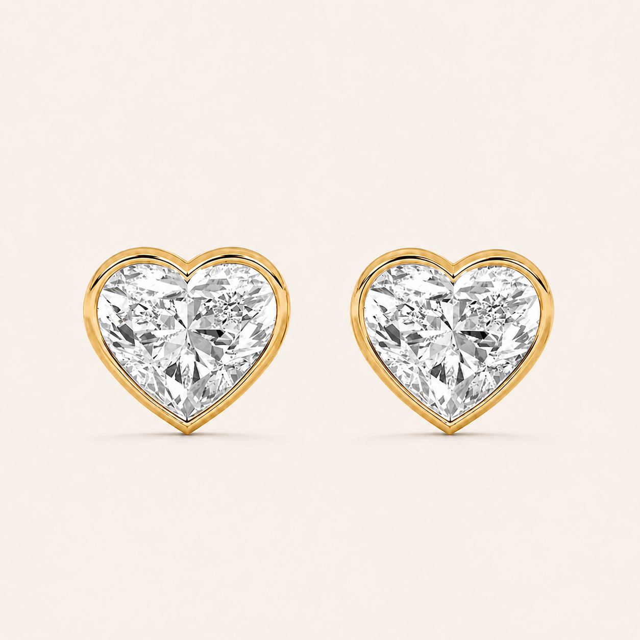 2CT Heart Cut Lab Grown Diamond Bezel Set Stud Earrings