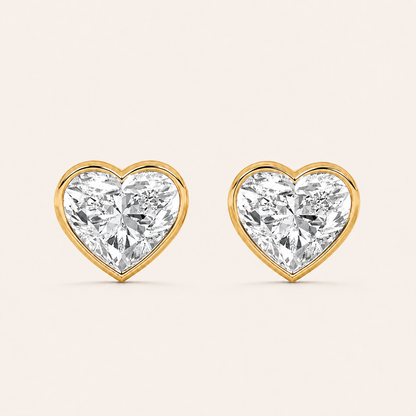 2CT Heart Cut Lab Grown Diamond Bezel Set Stud Earrings