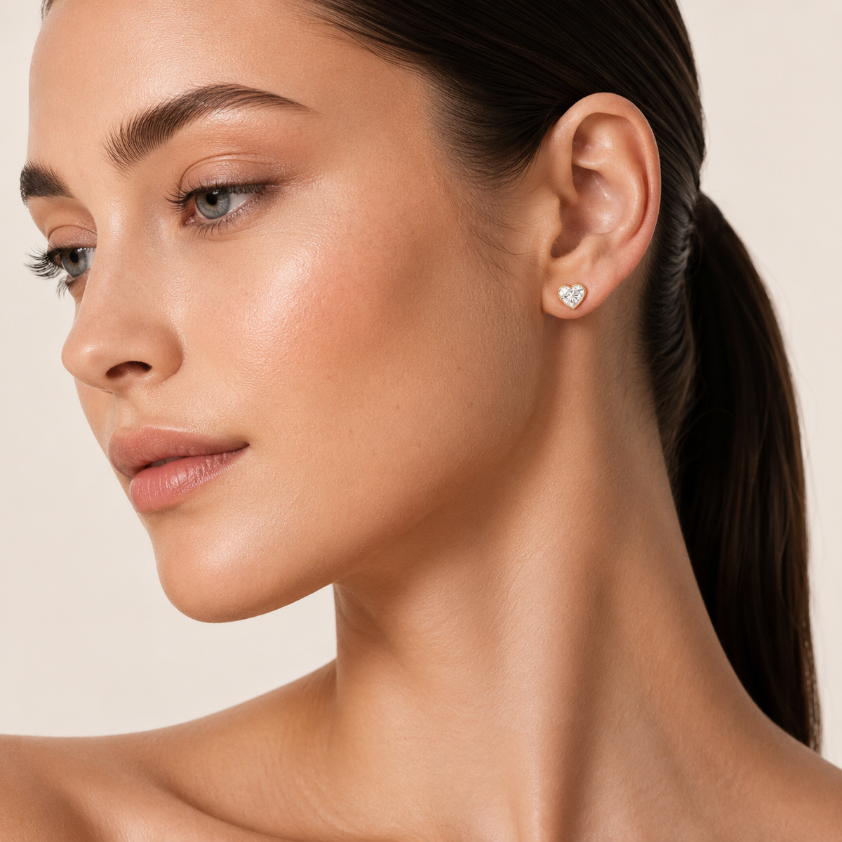 2CT Heart Cut Lab Grown Diamond Bezel Set Stud Earrings