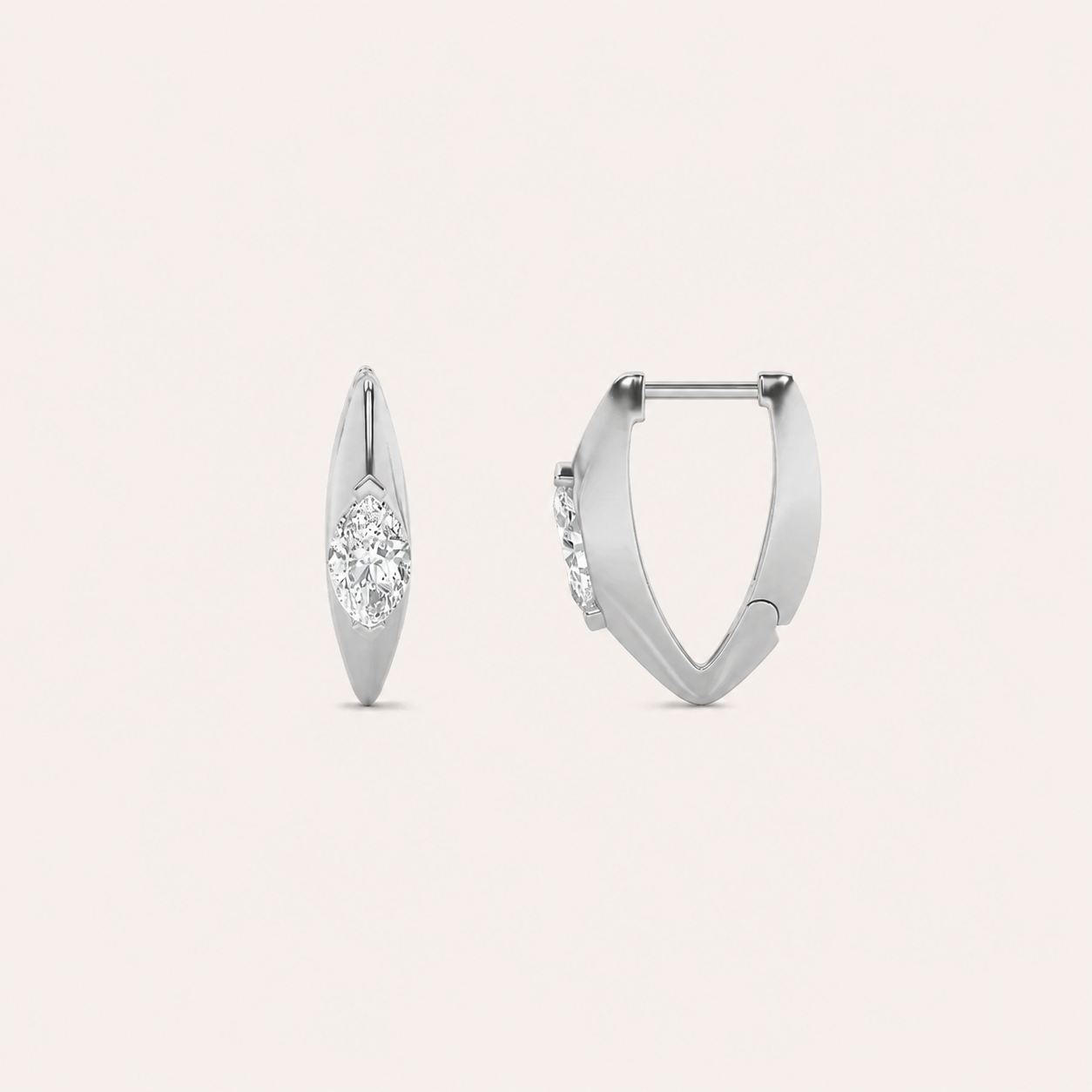 1CT Marquise Cut Lab Grown Diamond Solitaire Huggie Earrings