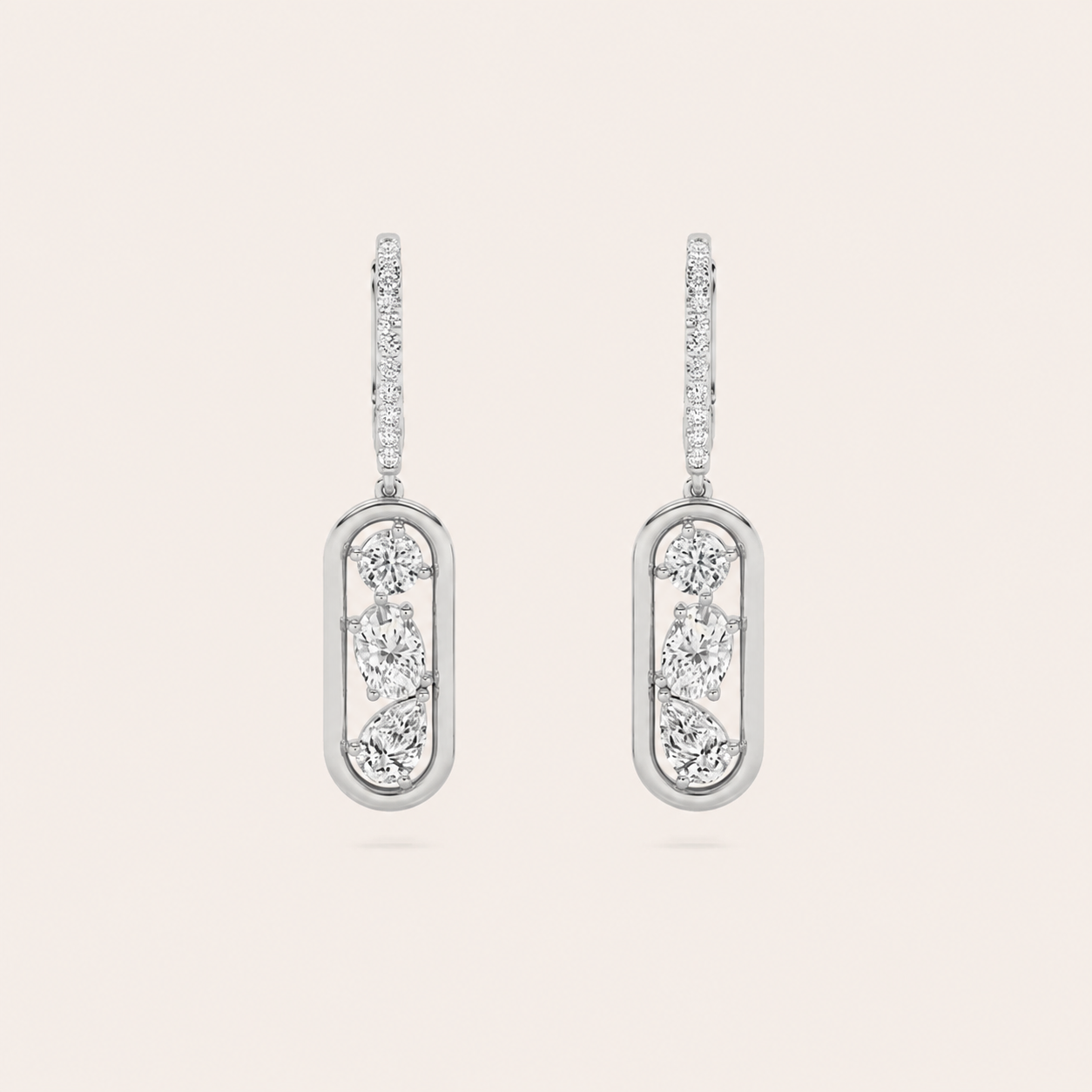 1.75CT Mixed Cut Lab Grown Diamond Paperclip Dangle Earrings