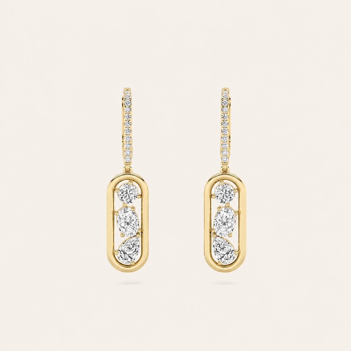 1.5CT Mixed Cut Lab Grown Diamond Paperclip Dangle Earrings