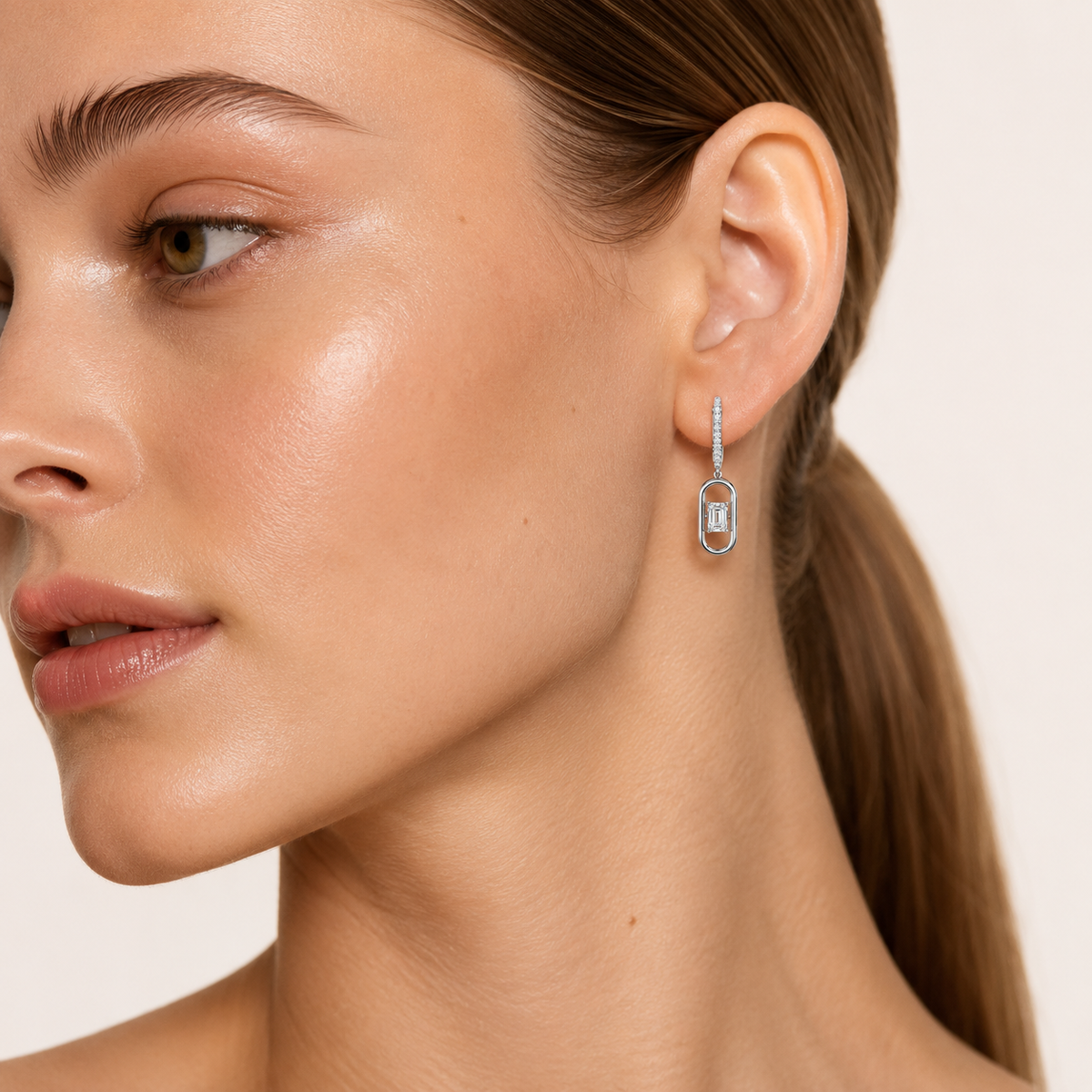 1CT Emerald Cut Lab Grown Diamond Paperclip Dangle Earrings
