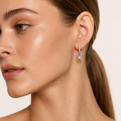 1CT Emerald Cut Lab Grown Diamond Paperclip Dangle Earrings
