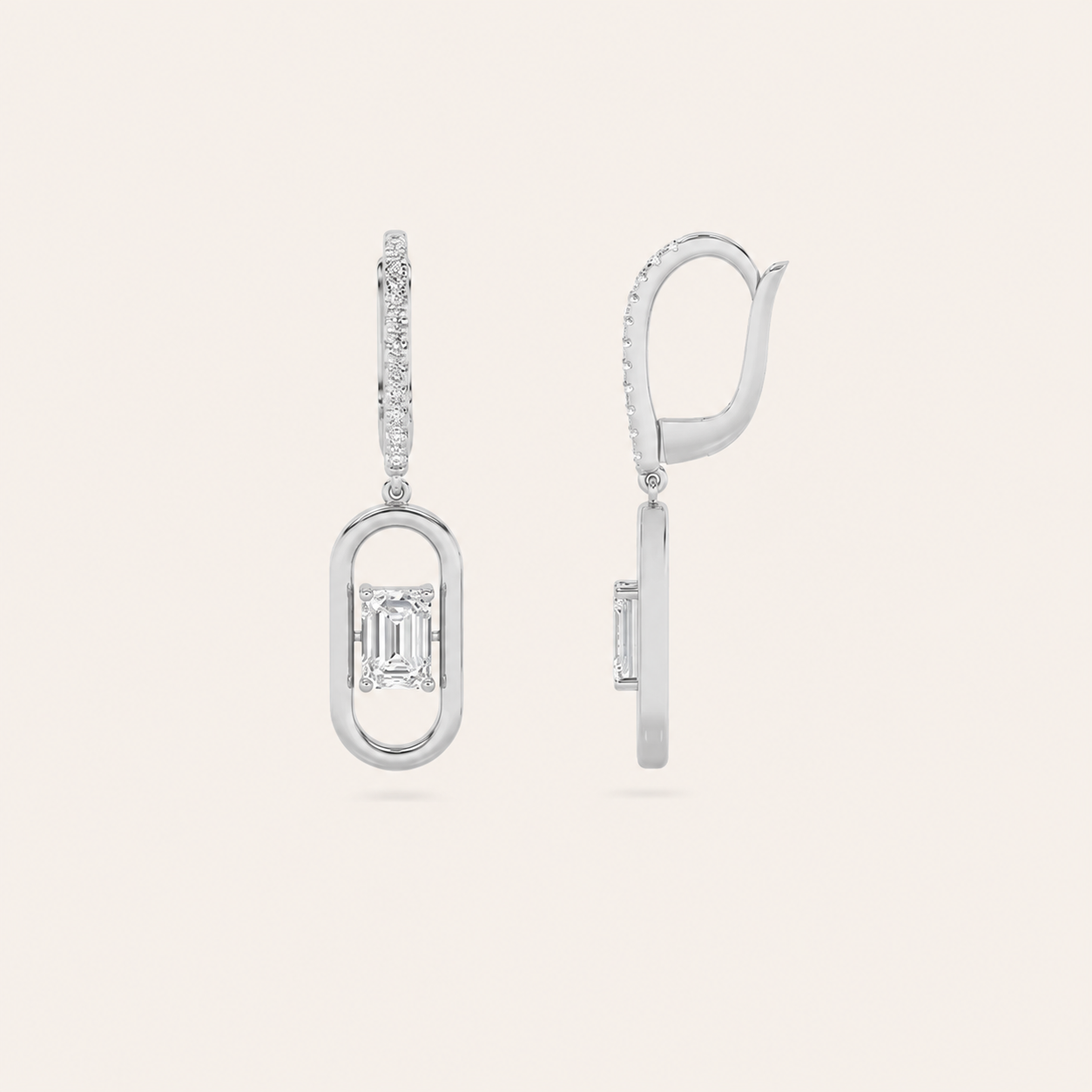 1CT Emerald Cut Lab Grown Diamond Paperclip Dangle Earrings
