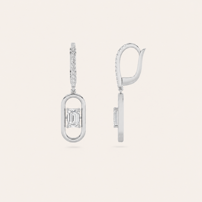 1CT Emerald Cut Lab Grown Diamond Paperclip Dangle Earrings