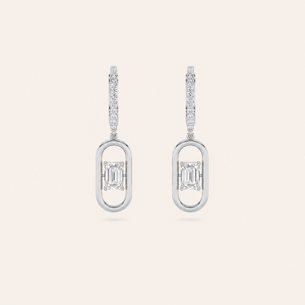 1CT Emerald Cut Lab Grown Diamond Paperclip Dangle Earrings