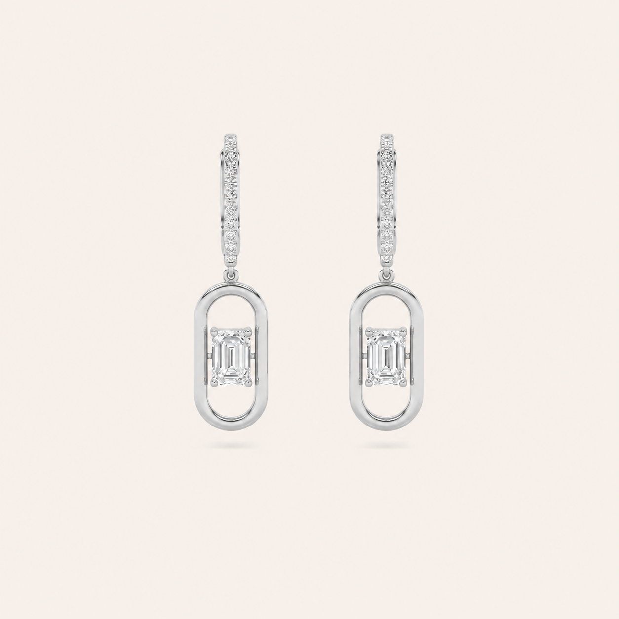 1CT Emerald Cut Lab Grown Diamond Paperclip Dangle Earrings