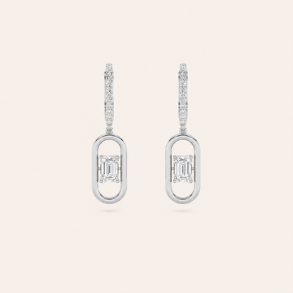 1CT Emerald Cut Lab Grown Diamond Paperclip Dangle Earrings