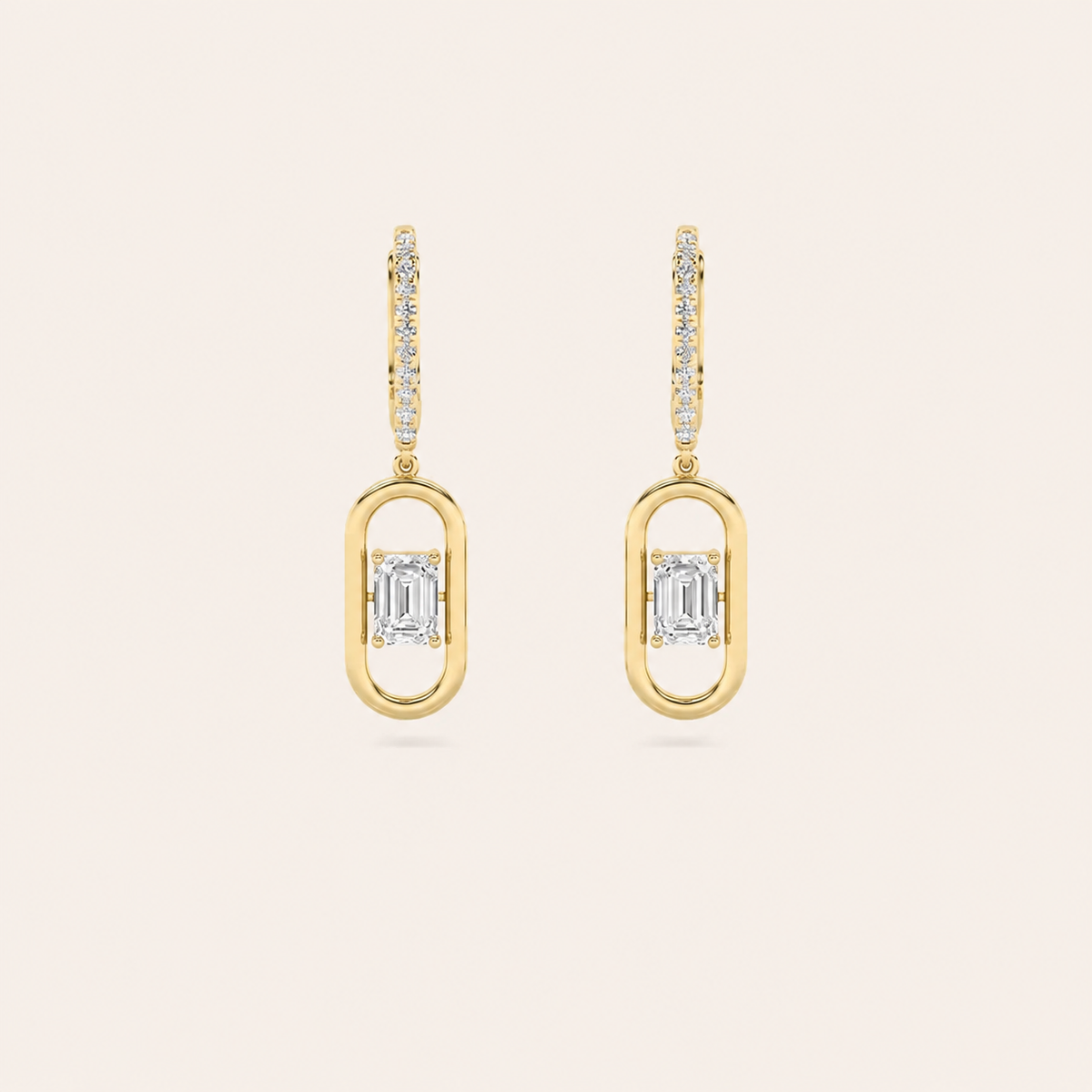 1CT Emerald Cut Lab Grown Diamond Paperclip Dangle Earrings