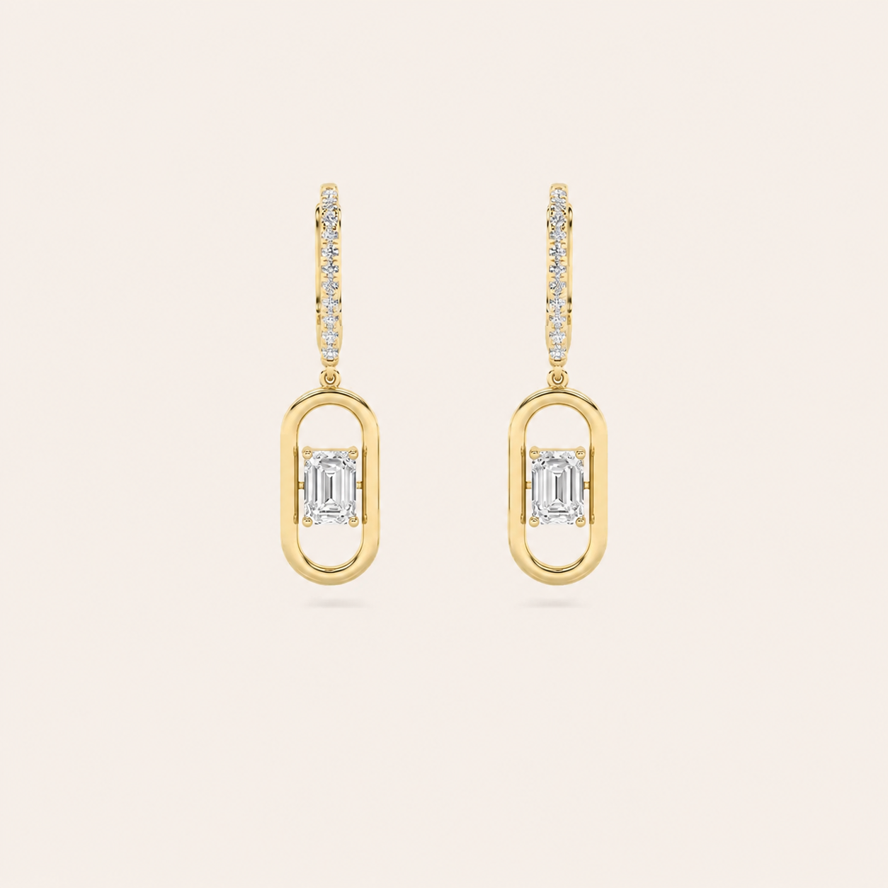 1CT Emerald Cut Lab Grown Diamond Paperclip Dangle Earrings