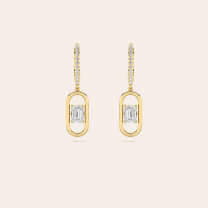 1CT Emerald Cut Lab Grown Diamond Paperclip Dangle Earrings