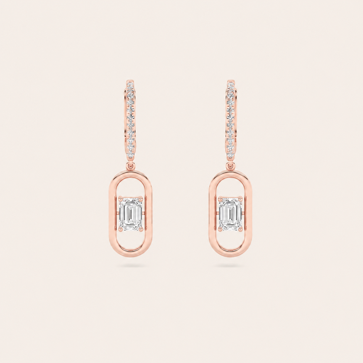 1CT Emerald Cut Lab Grown Diamond Paperclip Dangle Earrings