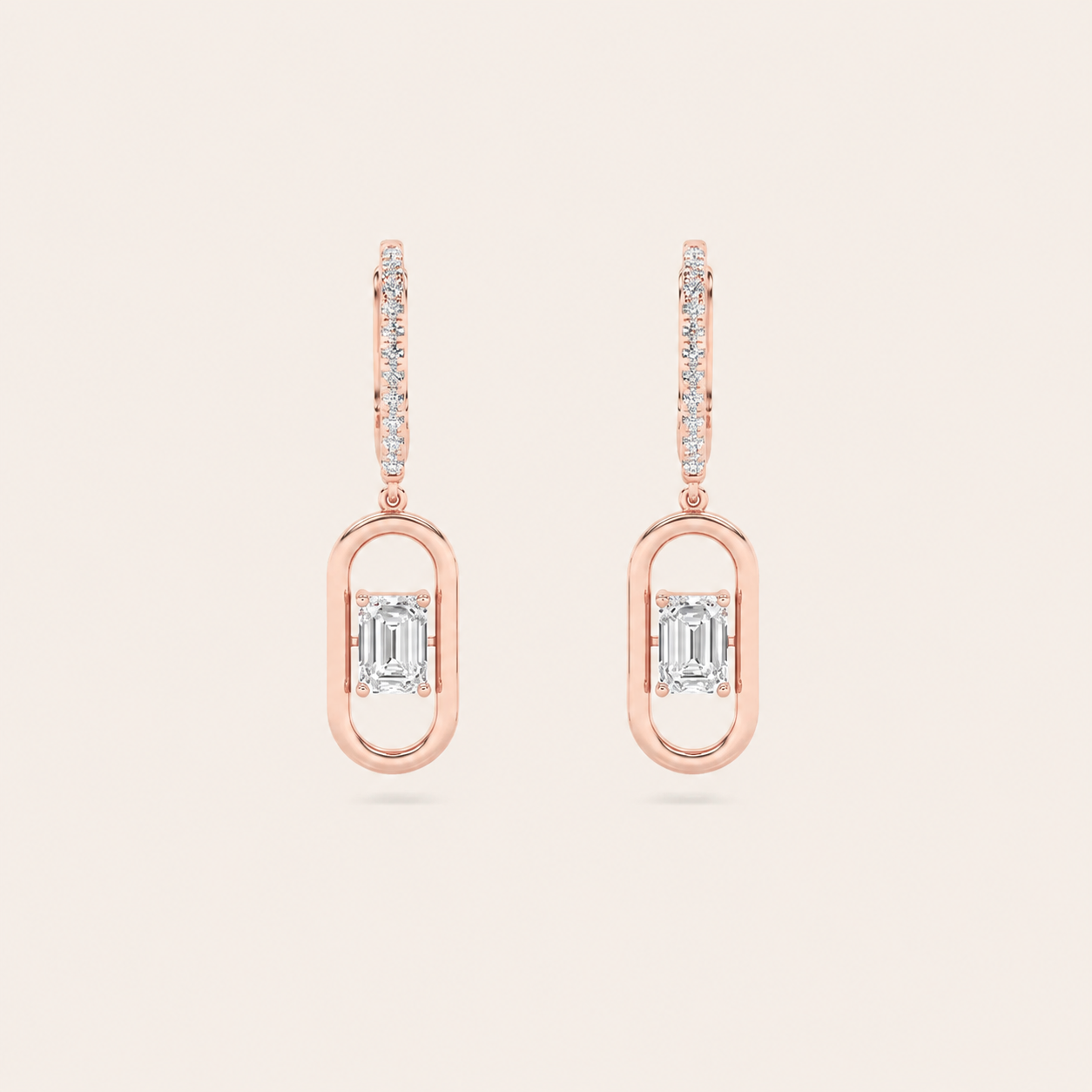 1CT Emerald Cut Lab Grown Diamond Paperclip Dangle Earrings