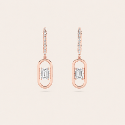 1CT Emerald Cut Lab Grown Diamond Paperclip Dangle Earrings