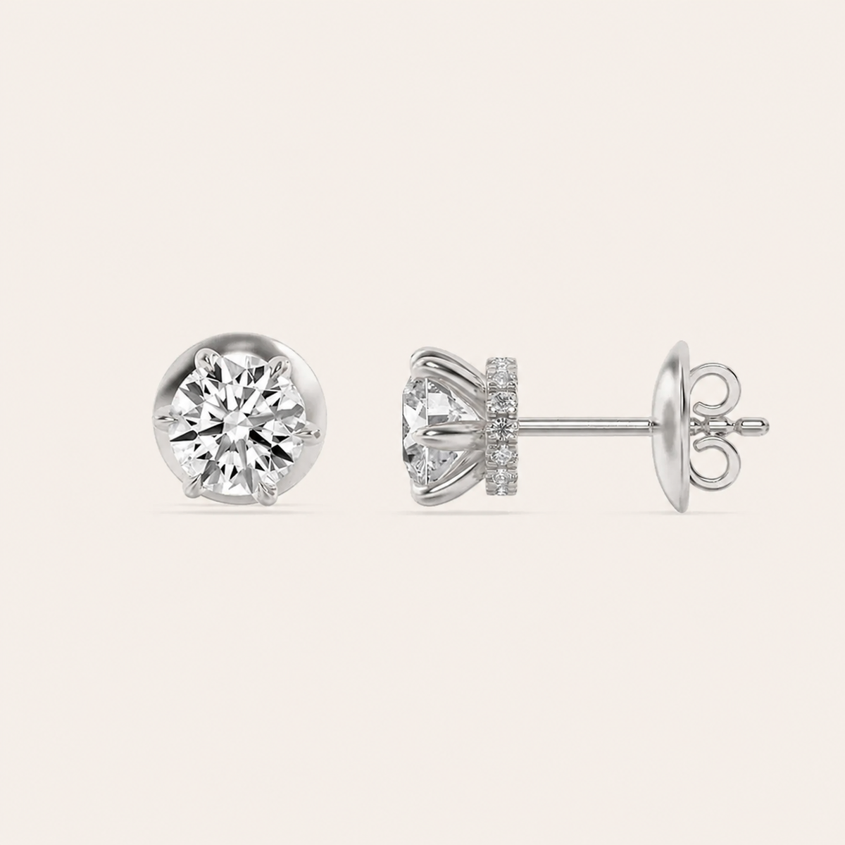 3CT Round Cut Lab Grown Diamond Hidden Halo Stud Earrings