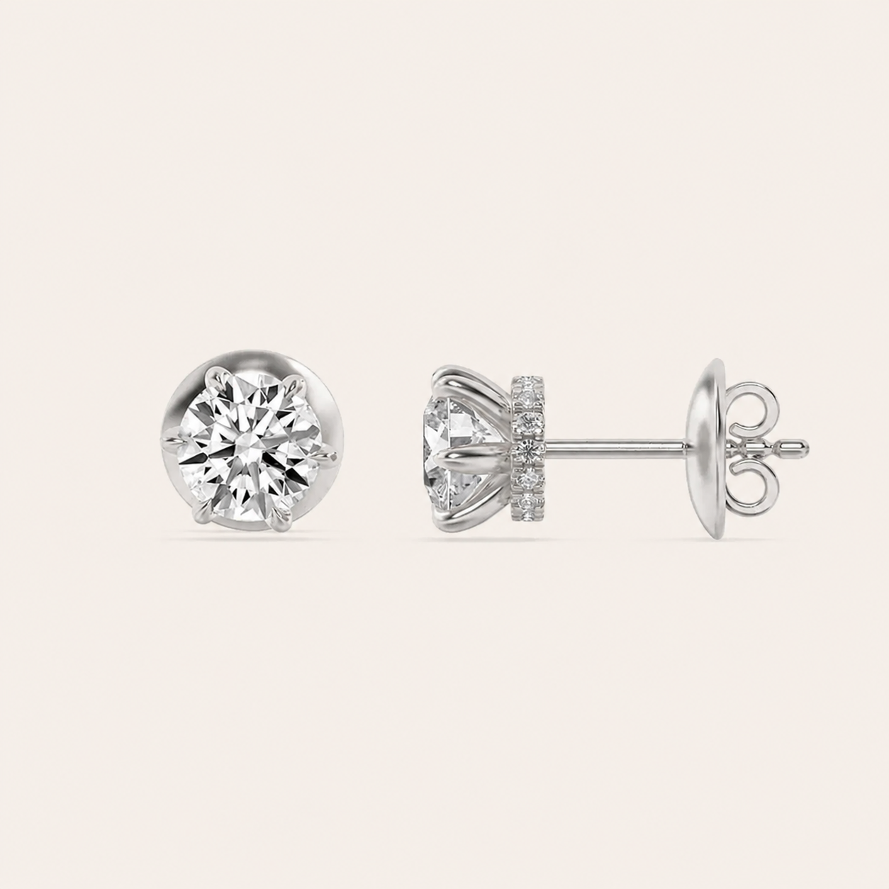 3CT Round Cut Lab Grown Diamond Hidden Halo Stud Earrings