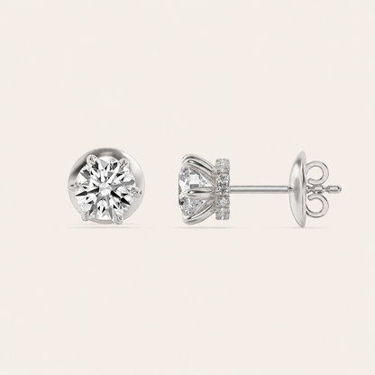 3CT Round Cut Lab Grown Diamond Hidden Halo Stud Earrings