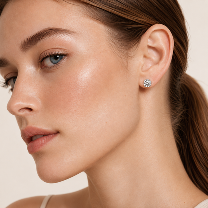 3CT Round Cut Lab Grown Diamond Hidden Halo Stud Earrings