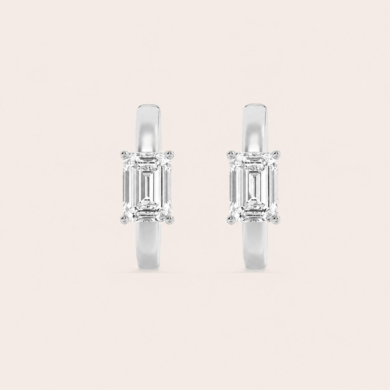 1.5CT Emerald Cut Lab Grown Diamond Solitaire Huggie Earrings