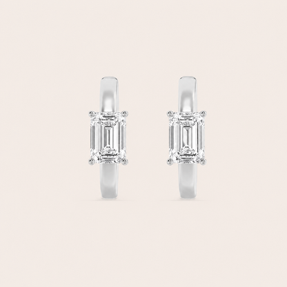 1.5CT Emerald Cut Lab Grown Diamond Solitaire Huggie Earrings