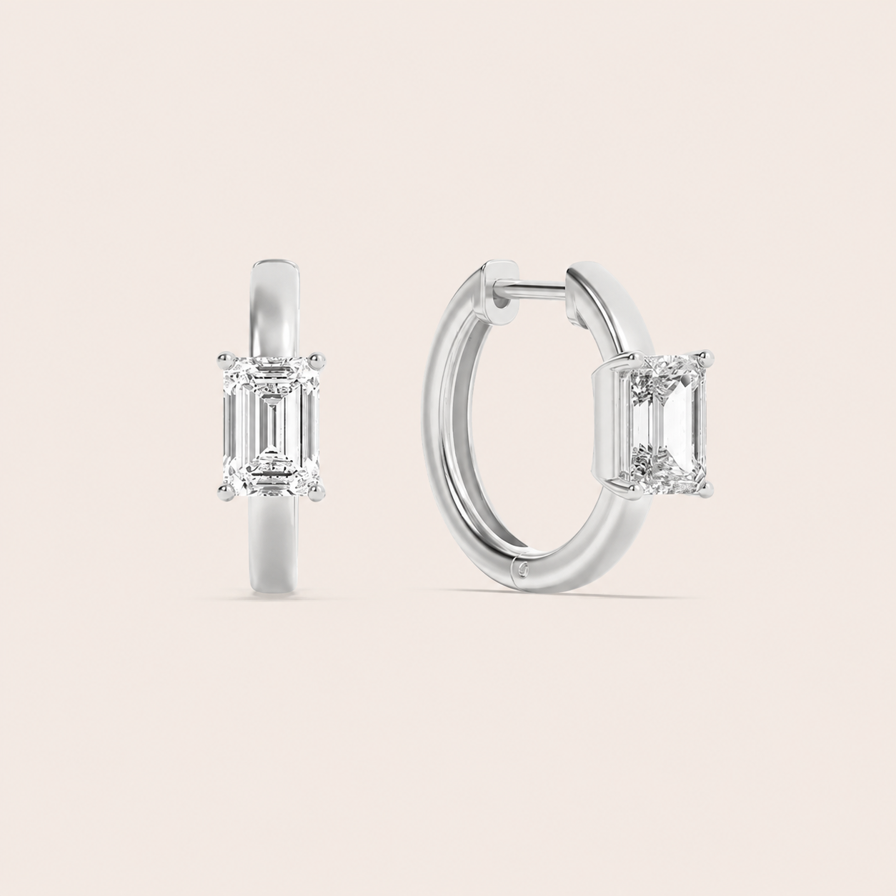 1.5CT Emerald Cut Lab Grown Diamond Solitaire Huggie Earrings